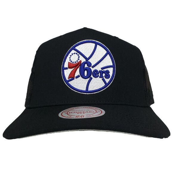 Philadelphia 76ers Mitchell & Ness Trucker‎ Snapback Hat Cap 3D Logo Black NWT - Picture 1 of 9